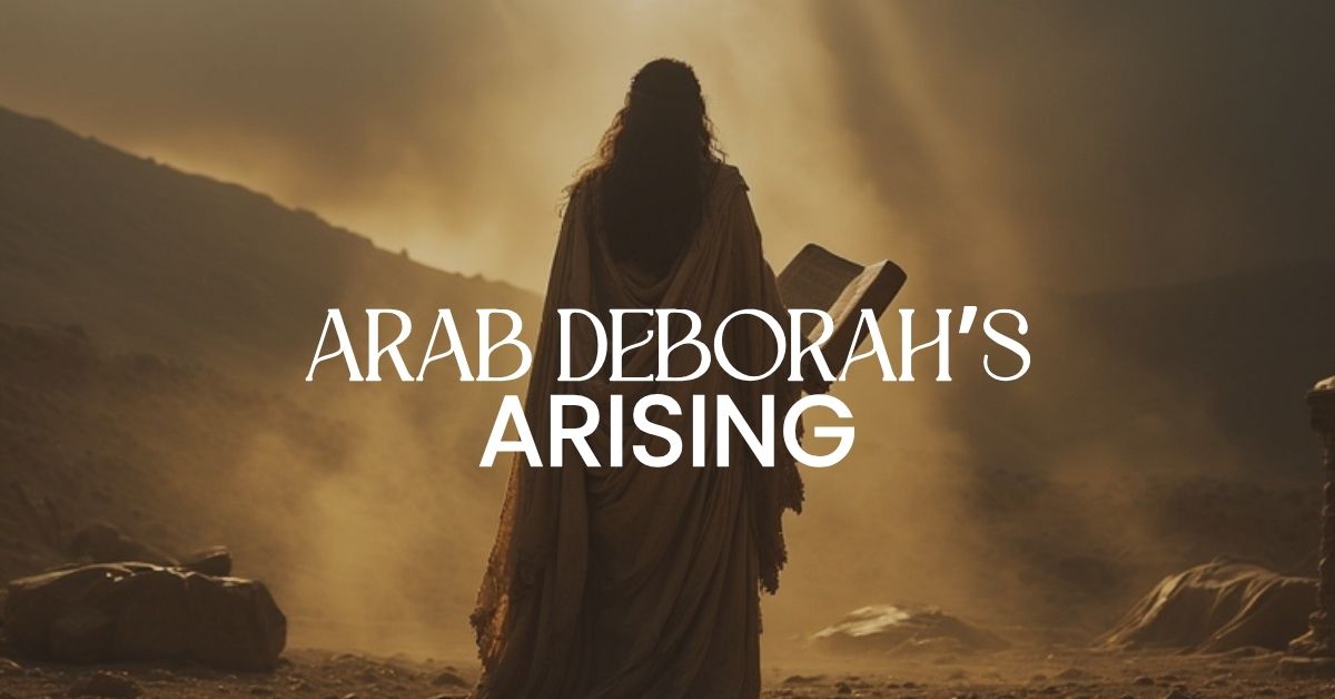 Deborah the Prophetess | Courage, Wisdom & Prophetic Authority Faceless depiction of Deborah the Prophetess standing under golden light, holding a scroll, symbolizing God’s Word, with hills and an Israelite encampment in the background.